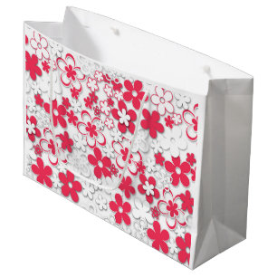 Grand Sac Cadeau Fleurs de papier rouge et blanc