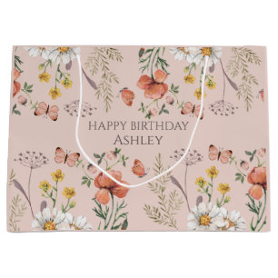 Grand Sac Cadeau Fleurs de pêcher rose Fête d'anniversaire de fleur
