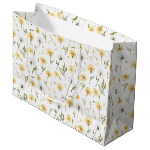 Grand Sac Cadeau Fleurs de pissenlit jaunes blanches Anniversaire