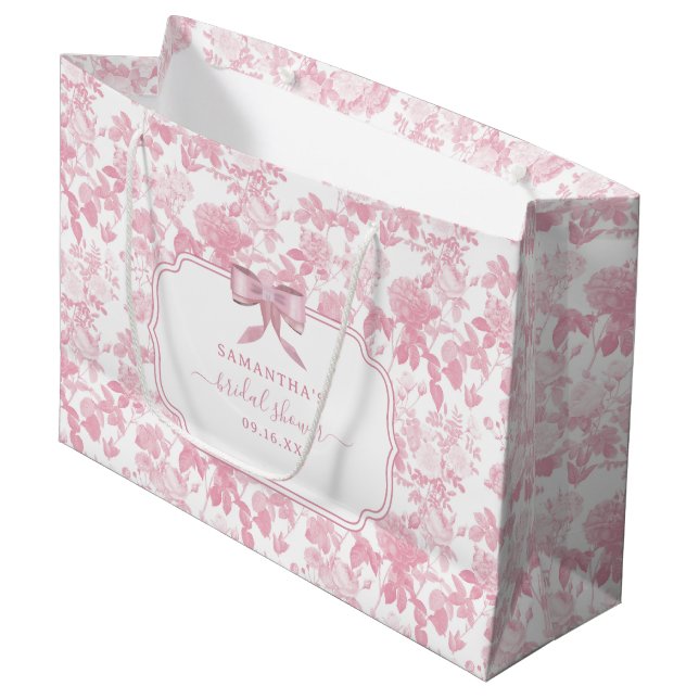 Grand Sac Cadeau Fleurs de roses blanches roses chinoiserie douche  (Devant Angle)
