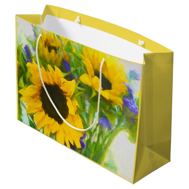Grand Sac Cadeau Fleurs de soleil joyeux (Dos Angle)