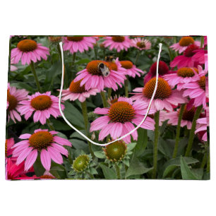 Grand Sac Cadeau Fleurs d'Echinacea rose et abeilles magnifiques
