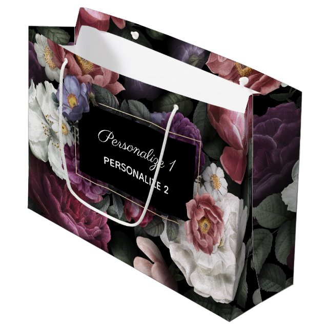 Grand Sac Cadeau Fleurs élégantes personnalisées (Devant Angle)