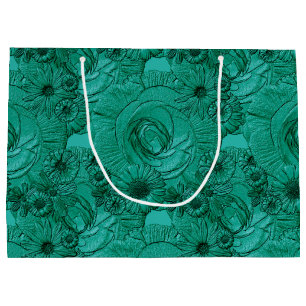 Grand Sac Cadeau Fleurs embouteillées - Jade Green-GIFT BAG L