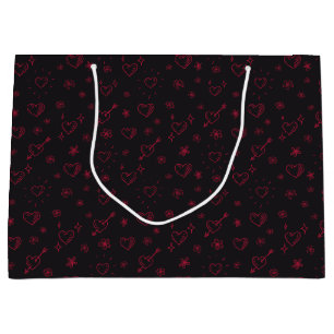 Grand Sac Cadeau Fleurs et Coeurs de griffes rouges cerisier