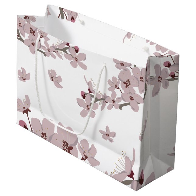 Grand Sac Cadeau Fleurs flottantes de fleurs de cerisiers (Devant Angle)