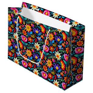 Grand Sac Cadeau Fleurs mexicaines de fiesta carrelées
