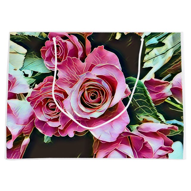 GRAND SAC CADEAU FLEURS ROSES ROSES ROSES ROSES (Devant)