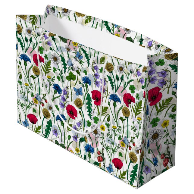 Grand Sac Cadeau Fleurs sauvages sur blanc cassé (Dos Angle)