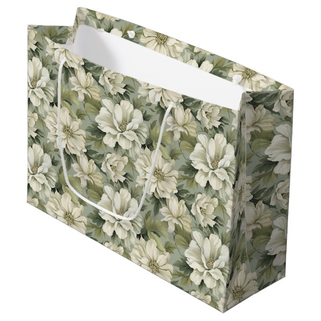 Grand Sac Cadeau Fleurs vertes de sauge bohème (Devant Angle)