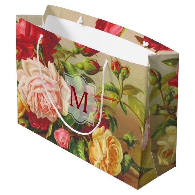Grand Sac Cadeau Fleurs victoriennes vintages de bouquet de roses (Dos Angle)