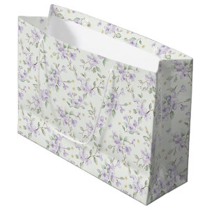 Grand Sac Cadeau Fleurs Violettes Étoiles Dorées Lunes Baby Shower