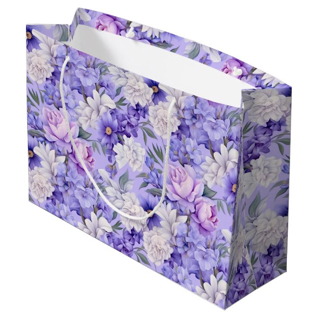 Grand Sac Cadeau Fleurs violettes romantiques (Dos Angle)