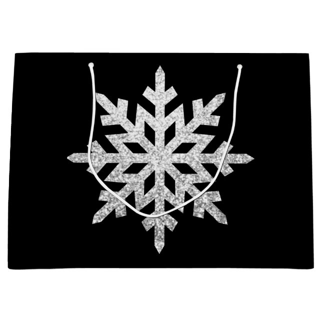 Grand Sac Cadeau Flocon de neige Parties scintillant en argent (Devant)