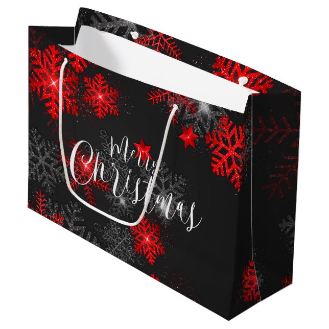 Grand Sac Cadeau Flocon de neige rouge noir Joyeux Noël nouvelle an (Devant Angle)