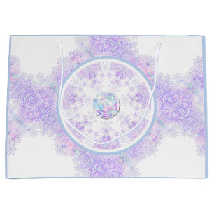 Grand Sac Cadeau flocon de neige violet clair et coeur étincelant