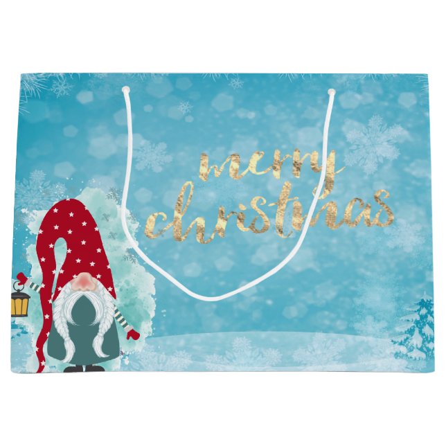 Grand Sac Cadeau Flocons de neige de gnome mignon de vacances (Devant)