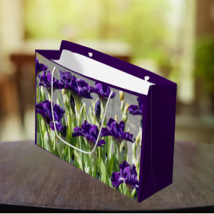 Grand Sac Cadeau Floral d'Irises violettes profondes
