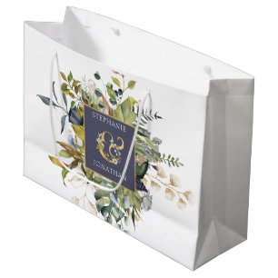 Grand Sac Cadeau Floral moderne  Bleu et vert avec Mariage d'esplan