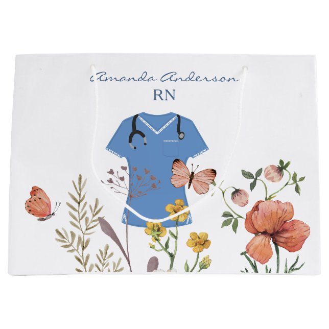 Grand Sac Cadeau Floral Nurse Graduation (Devant)