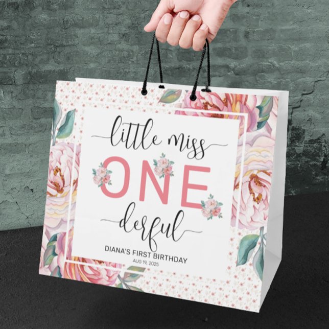 Grand Sac Cadeau Floral rose 1er anniversaire Glossday (Créateur téléchargé)