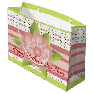 Grand Sac Cadeau Floral rose avec Motif à points Polka