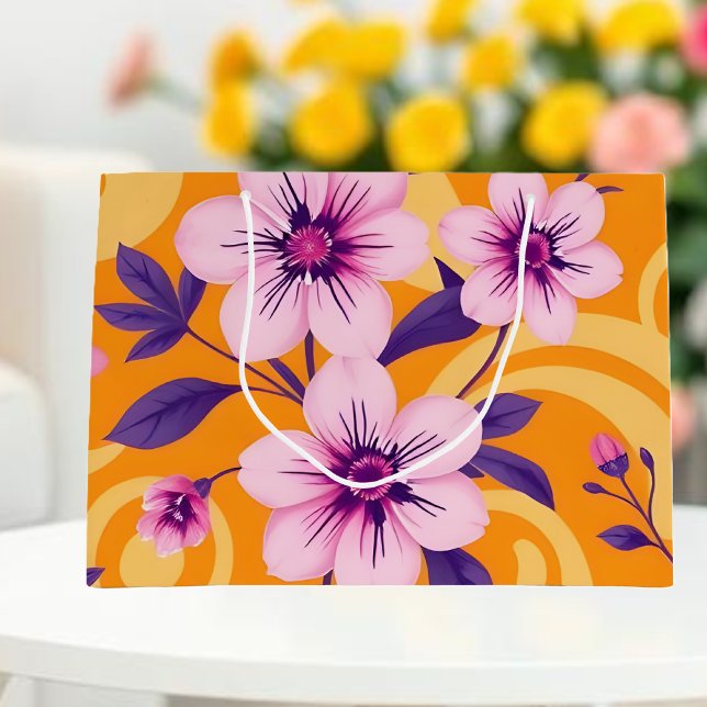 Grand Sac Cadeau Florales D'Été Vibrantes - Style Dopamine (Vibrant Summer Florals-Dopamine Style Large Gift Bag )