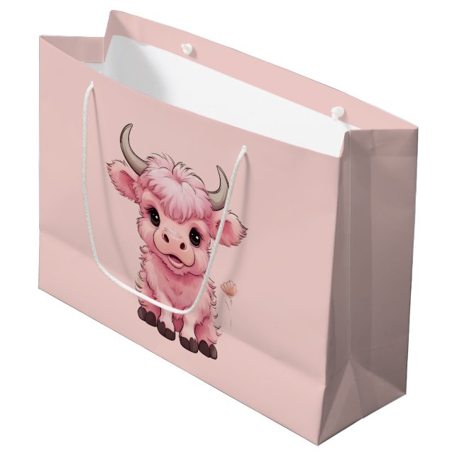 Grand Sac Cadeau Fluffy Rose Highlands Scottish Cow (Devant Angle)