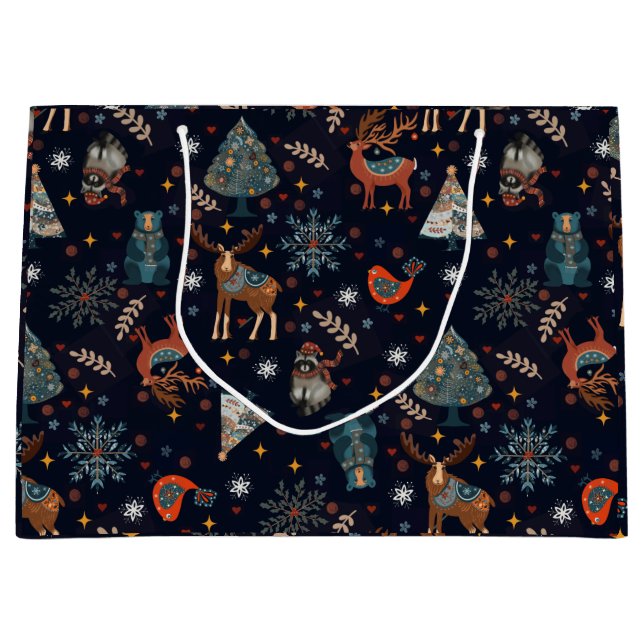 Grand Sac Cadeau Folk Art Christmas  (Devant)
