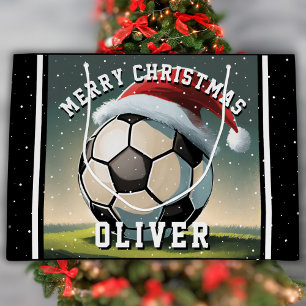 Grand Sac Cadeau Football Football Bal Santa Chapeau Nom Noël