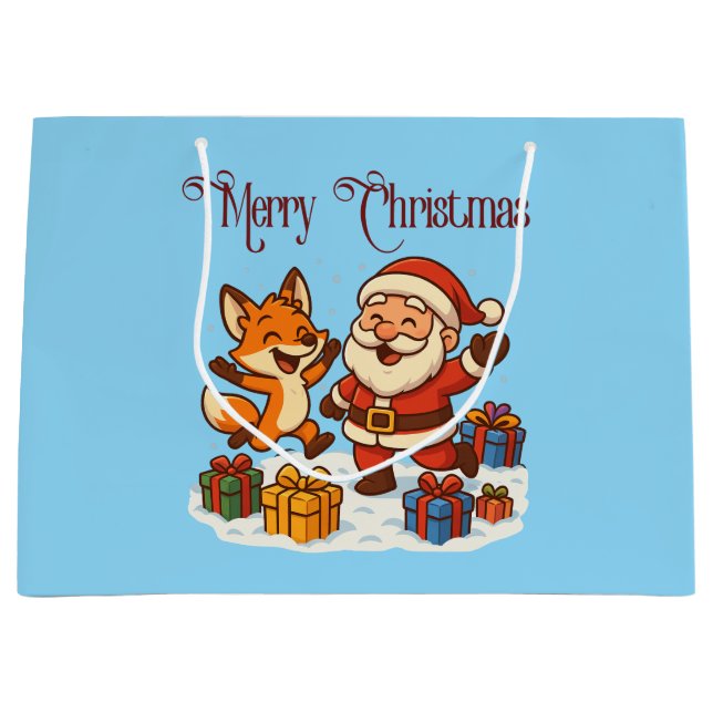 Grand Sac Cadeau Fox and Santa Christmas Gift Bag (Devant)