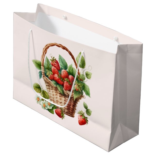 Grand Sac Cadeau Fraises fraîches dans un panier en osier (Devant Angle)