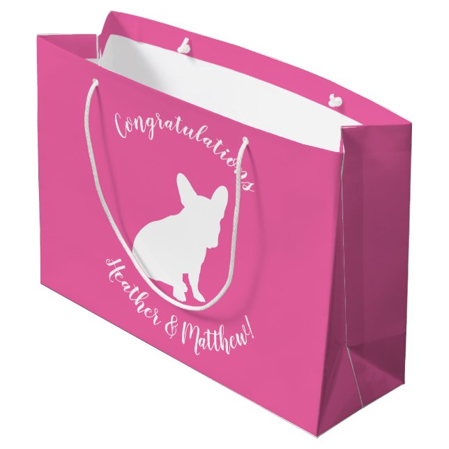 Grand Sac Cadeau Français Baby shower Buldog Français Rose (Dos Angle)