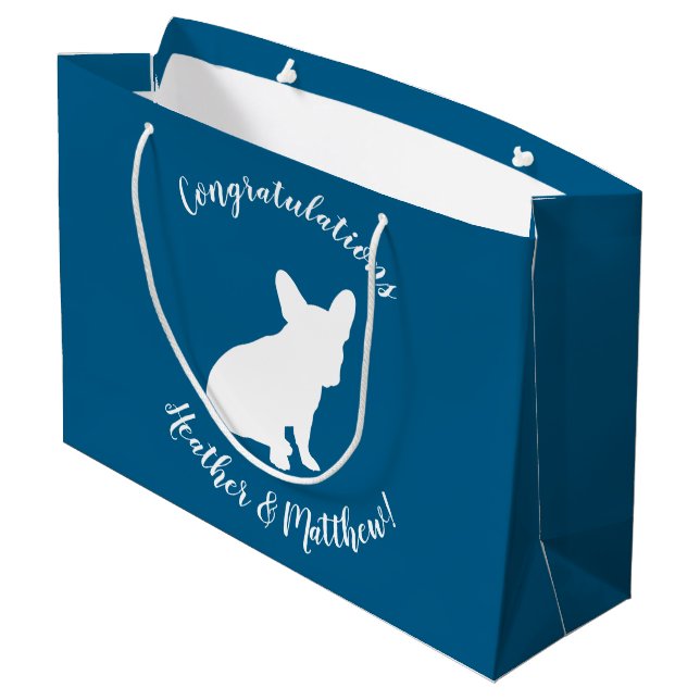 Grand Sac Cadeau Français Baby shower Bulldog Français Frenchie Blu (Dos Angle)