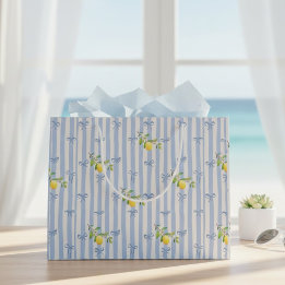 Grand Sac Cadeau French Country Lemon – Blue Stripe Bow Pattern