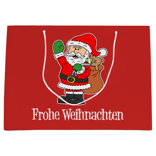 Grand Sac Cadeau Frohe Weihnachten Père Noël Allemand Joyeux Noël (Devant)