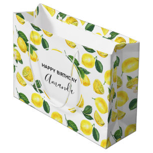 Grand Sac Cadeau Fruit Motif d'aquarelle aux citrons jaunes Anniver