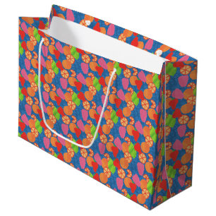 Grand Sac Cadeau Fruits d'été colorés Motif sur le bleu profond