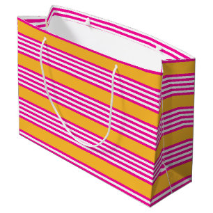 Grand Sac Cadeau Fuchsia et jaune cinq bandes motif