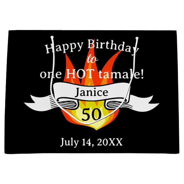 Grand Sac Cadeau Fun 50e anniversaire "Hot Tamale" Photo personnali (Devant)
