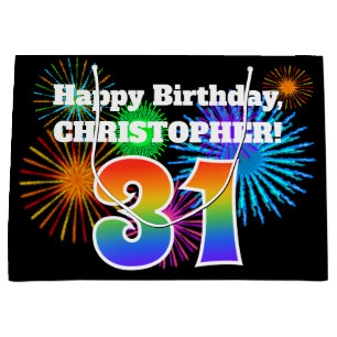 Grand Sac Cadeau Fun Fireworks + Rainbow Motif "31" Anniversaire #
