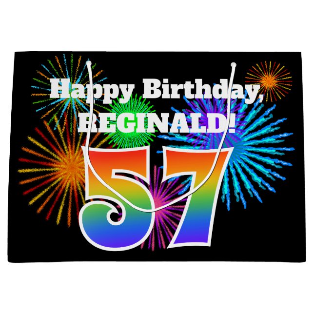 Grand Sac Cadeau Fun Fireworks + Rainbow Motif "57" Anniversaire # (Devant)