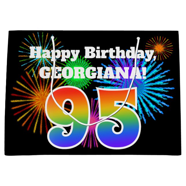 Grand Sac Cadeau Fun Fireworks + Rainbow Motif "95" Anniversaire # (Devant)