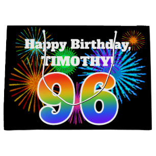 Grand Sac Cadeau Fun Fireworks + Rainbow Motif "96" Anniversaire #
