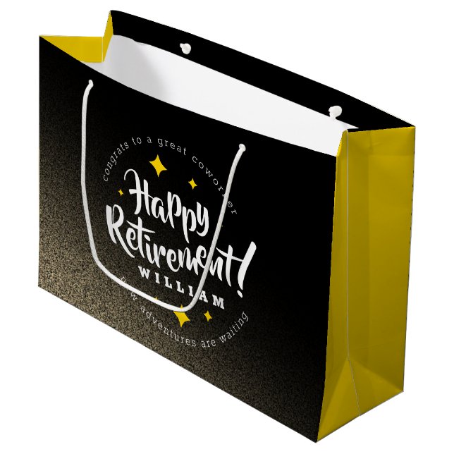 Grand Sac Cadeau Fun Gold Glitter Stars Retirement New Adventures (Devant Angle)