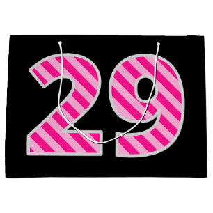 Grand Sac Cadeau Fun rose rayé "29"; Joyeux 29e anniversaire; Nom