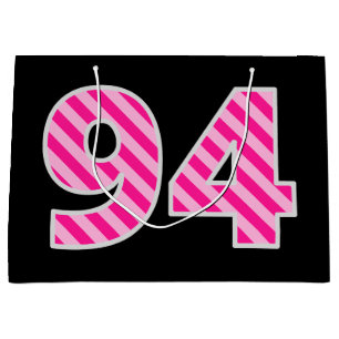 Grand Sac Cadeau Fun rose rayé "94"; Joyeux 94e anniversaire; Nom