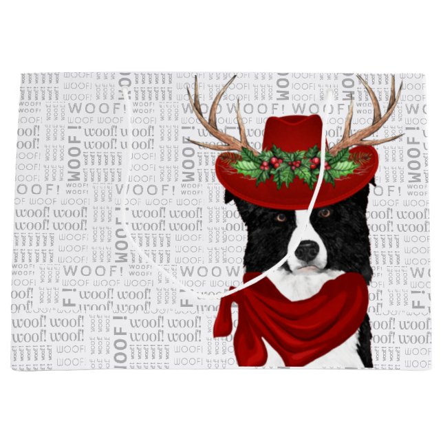 Grand Sac Cadeau Funky Christmas Chien Frontière Collie Lover (Devant)