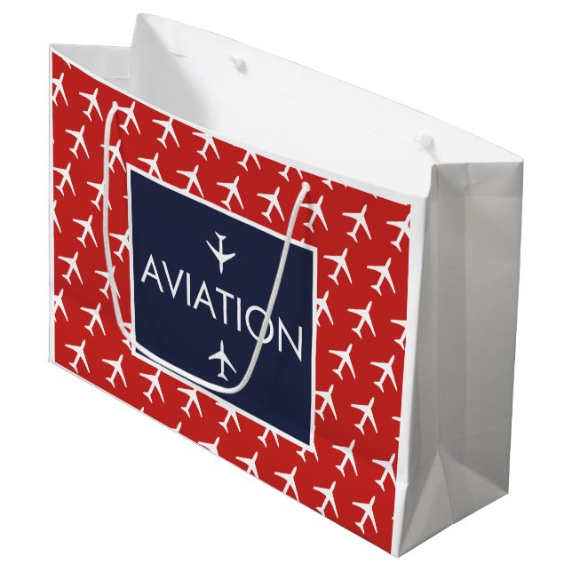 Grand Sac Cadeau Funky White Plane Avion Pilote (Devant Angle)