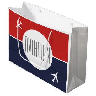 Grand Sac Cadeau Funky White Plane Avion Pilote